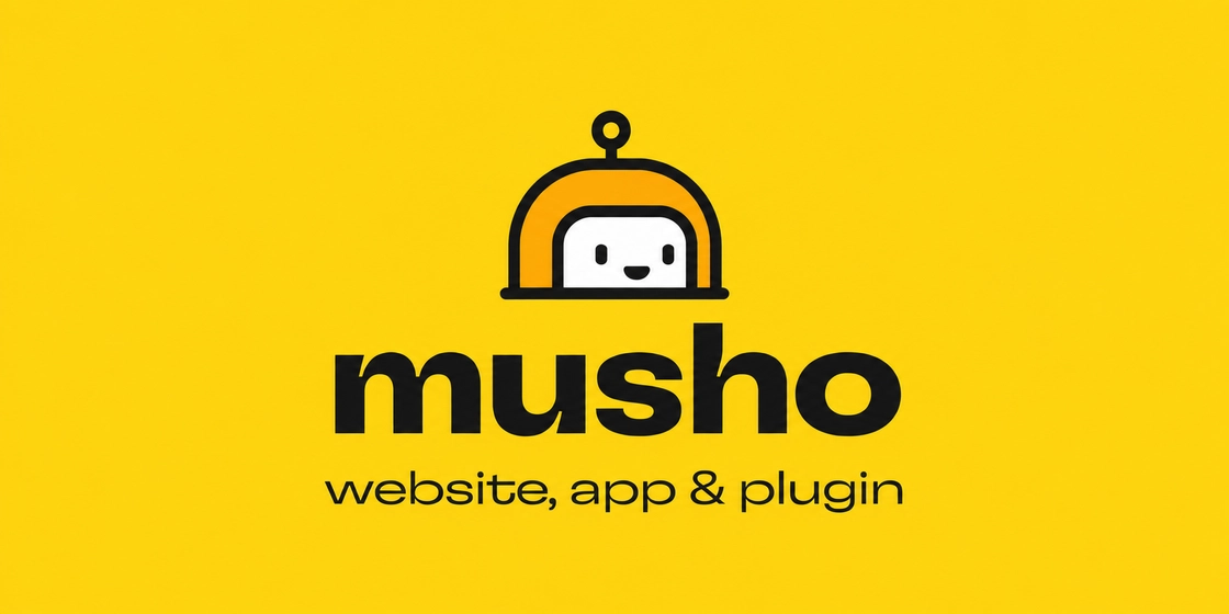 Musho’s original yellow identity and robot mascot